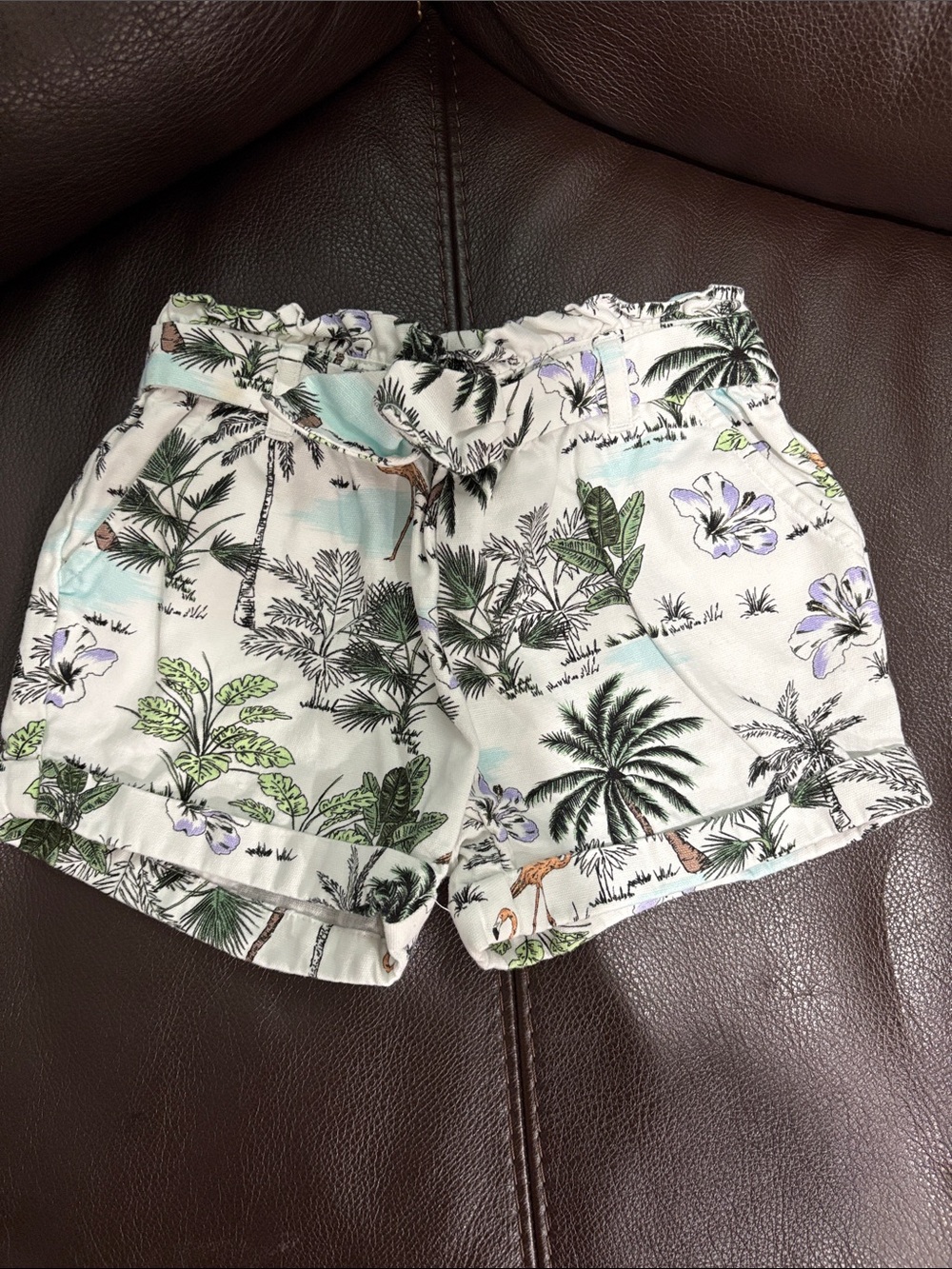 Janie and Jack Cream Tropical Paperbag Waist Shorts